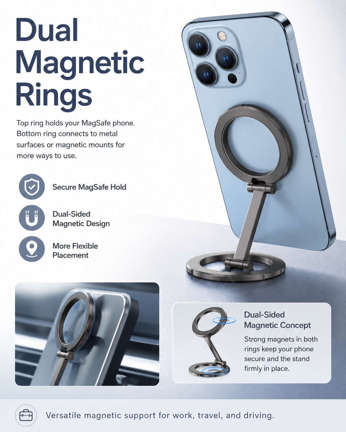 GOHOND 360 Degree Rotate Car Bracket Foldable Mount Magnetic Phone Holder Smartphone Support for Universal Magsafe Phone Navigation