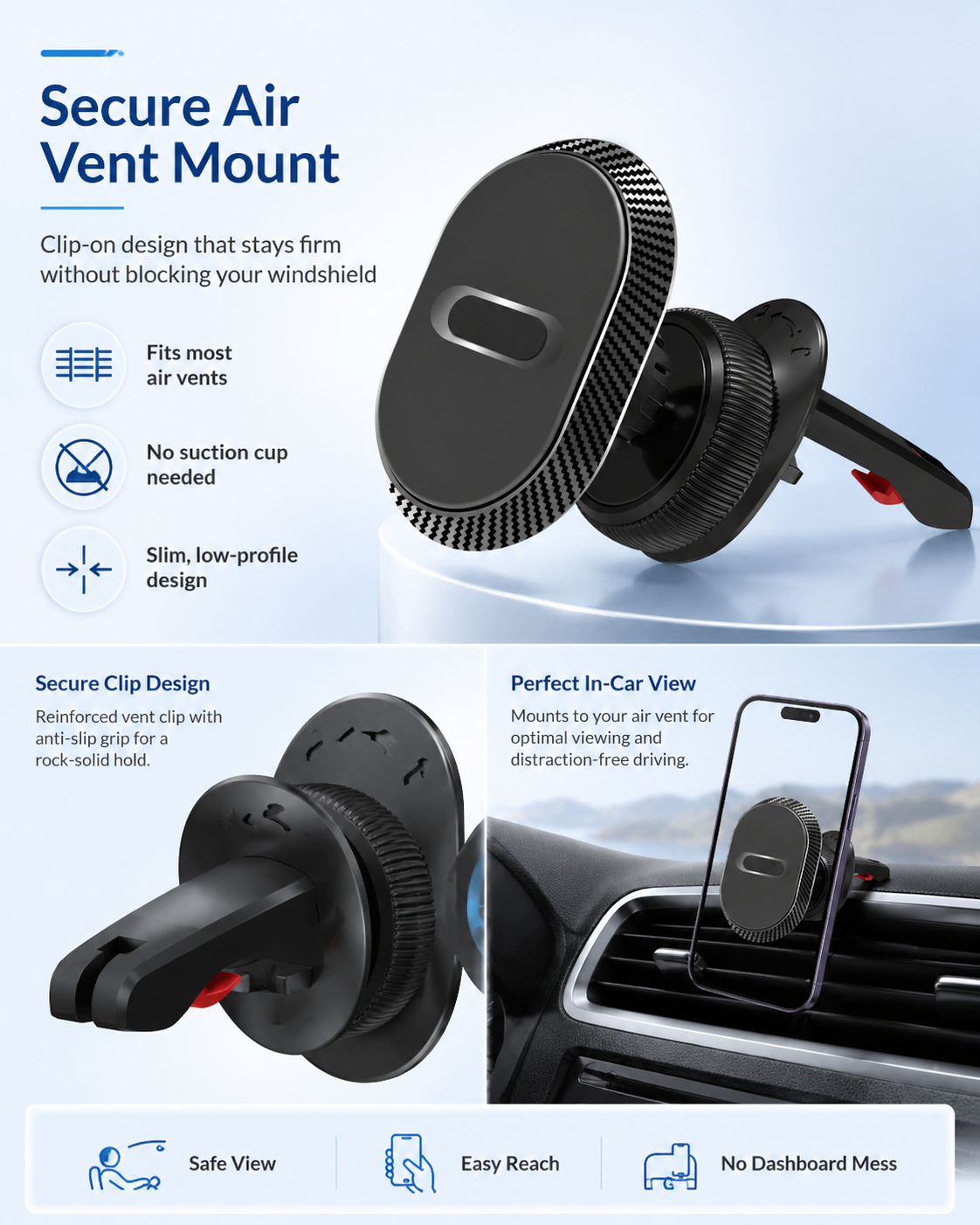 New cross-border hooked air vent phone holder with magnetic stability, won't fall off, car air vent car holder