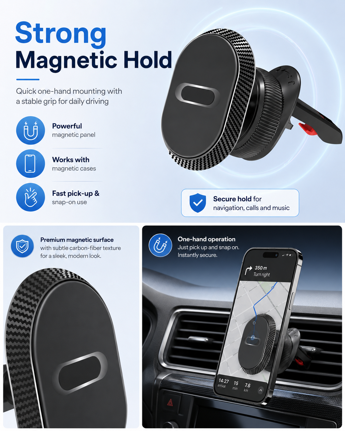 New cross-border hooked air vent phone holder with magnetic stability, won't fall off, car air vent car holder