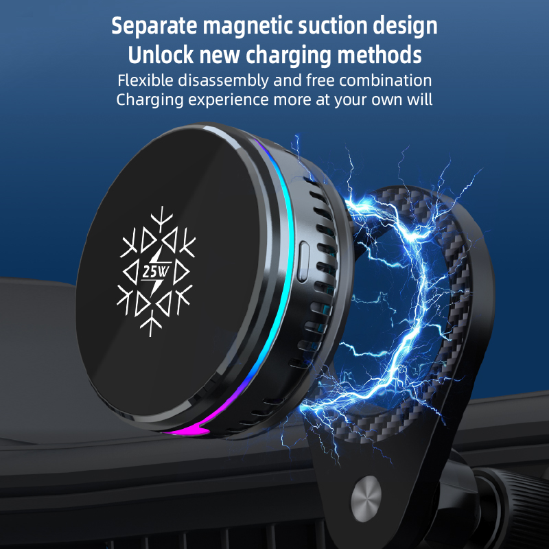 25W MagSafe Car Wireless Charger with Semiconductor Cooling | RGB Magnetic Phone Mount