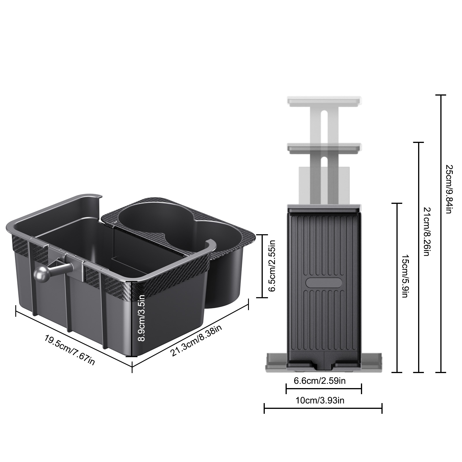 F90+TP Series Car Armrest Organizer with Phone & Tablet Holder | 3-in-1 Multifunctional Storage Box