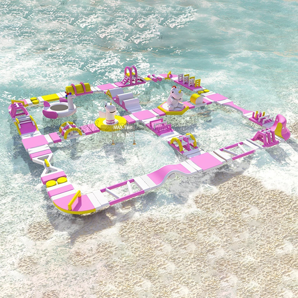 Pink Inflatable Floating Water Park 