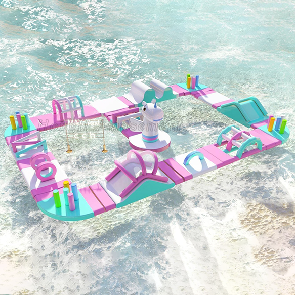 Pink Inflatable Floating Water Park 