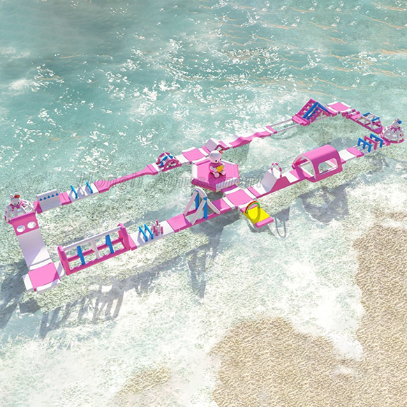 Pink Inflatable Floating Water Park 