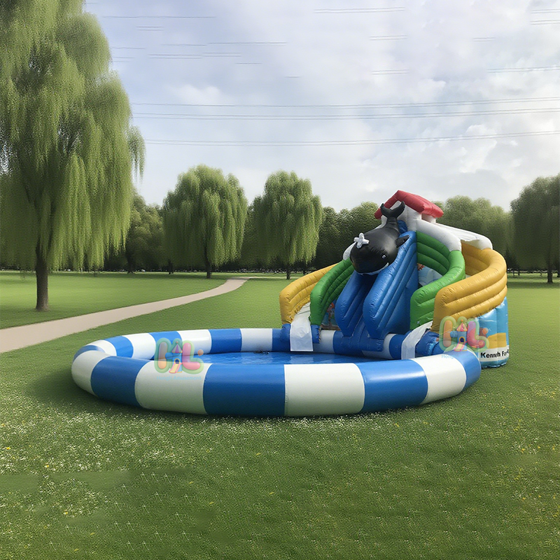 inflatable slide with swimming pool
