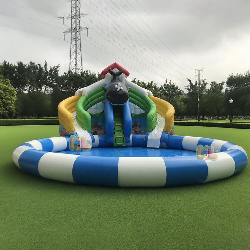 inflatable slide with swimming pool