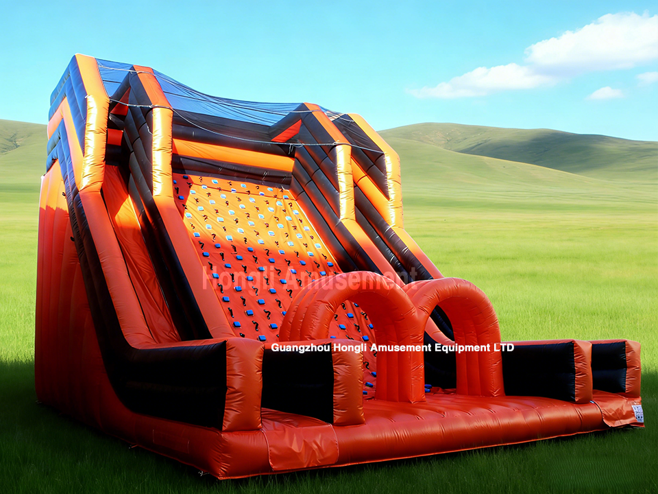 Inflatable climb wall with slide