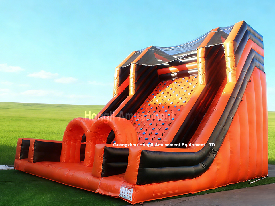 Inflatable climb wall with slide