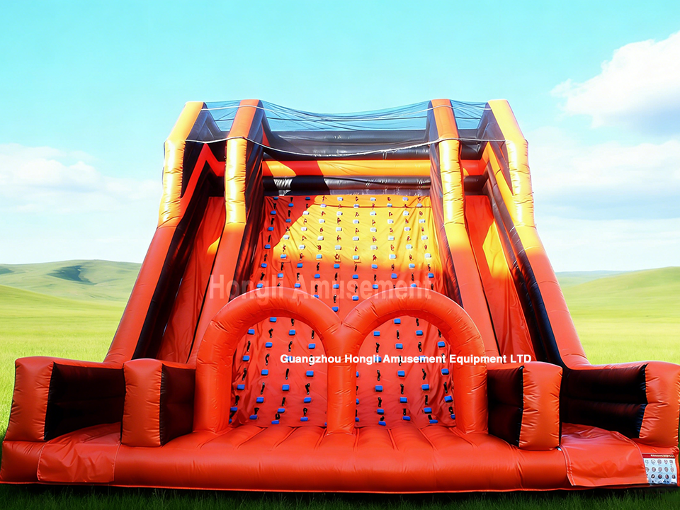 Inflatable climb wall with slide