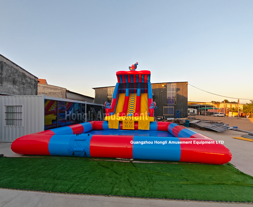 inflatable dule lane spiderman water slide