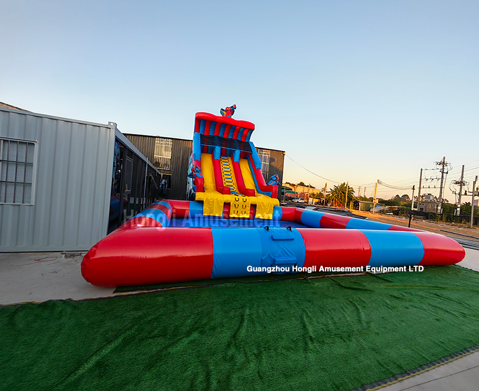 inflatable dule lane spiderman water slide