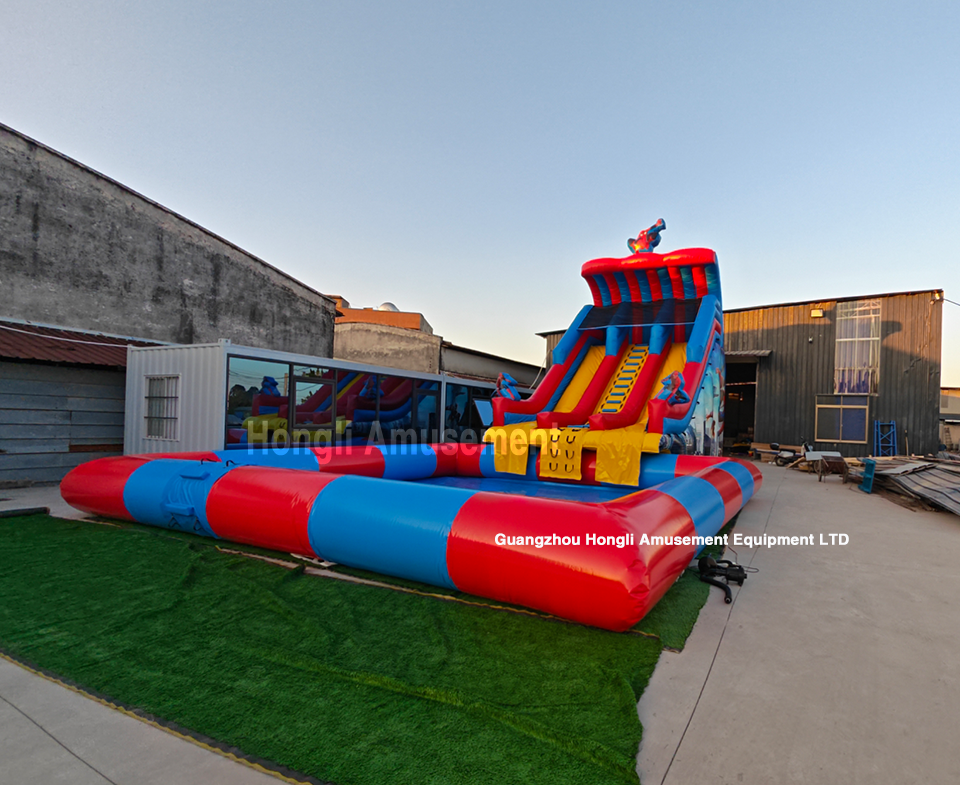 inflatable dule lane spiderman water slide