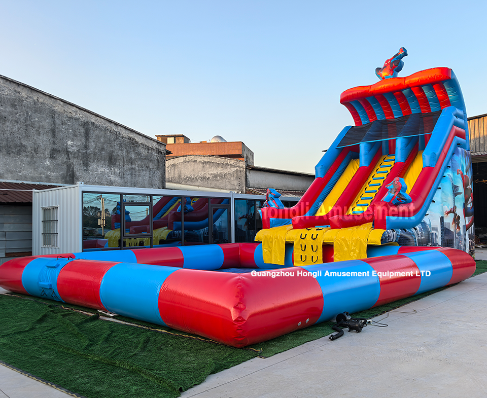 inflatable dule lane spiderman water slide