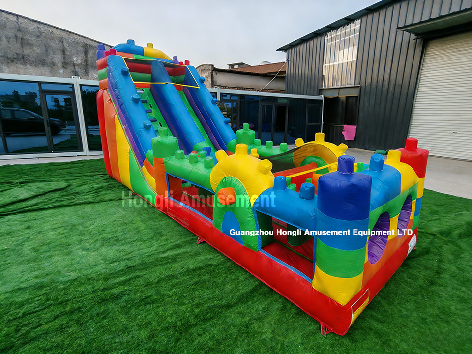 Inflatable lego Slide with bounce house