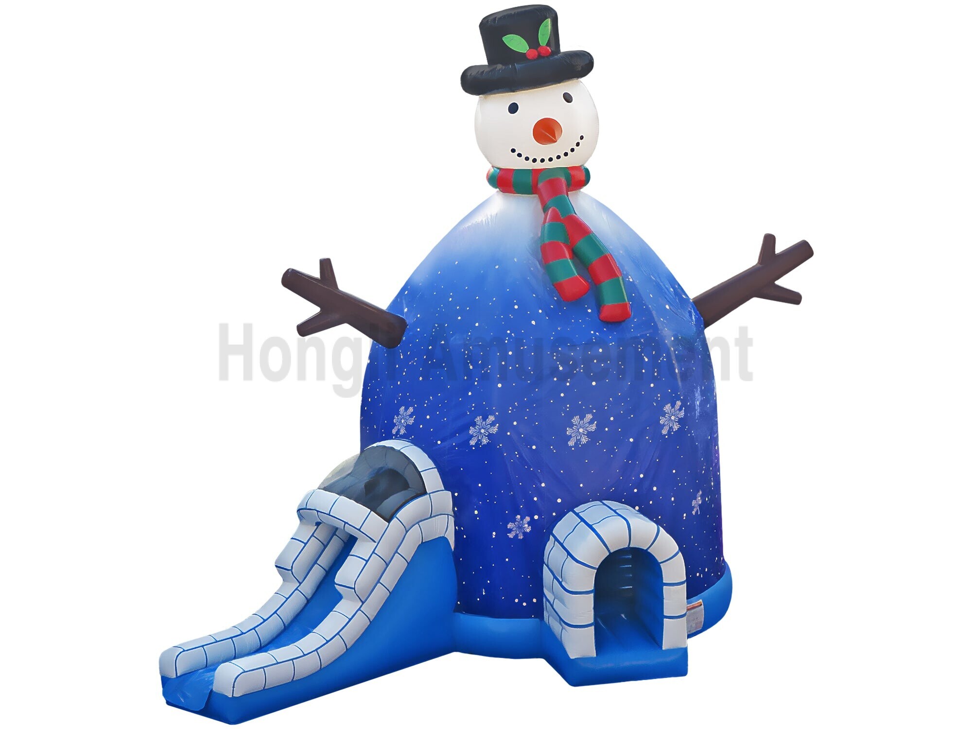 Inflatable snowman bouncer with slide