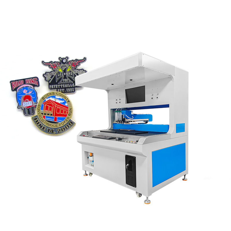 Automatic 4 Colors Dual Station Visual Enamel Dispensing Coloring Machine for Making Hardware Ornament Lapel Pins Badge