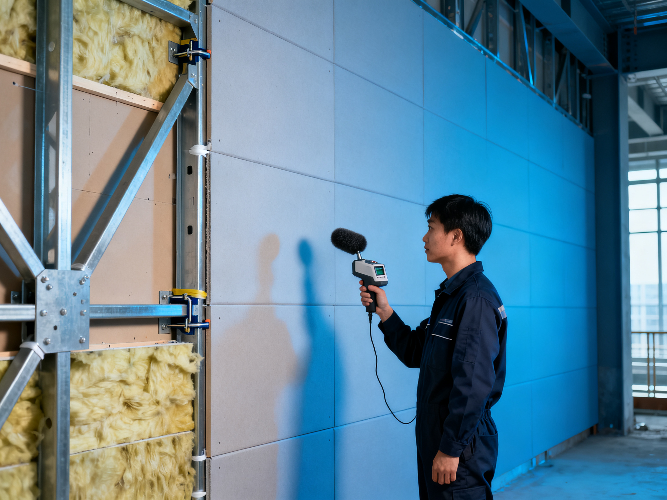 What are the sound insulation properties of steel structures in office buildings?