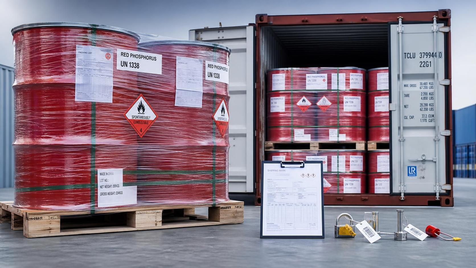 Contrôles de conformité du phosphore rouge pour le stockage et l’expédition transfrontalière