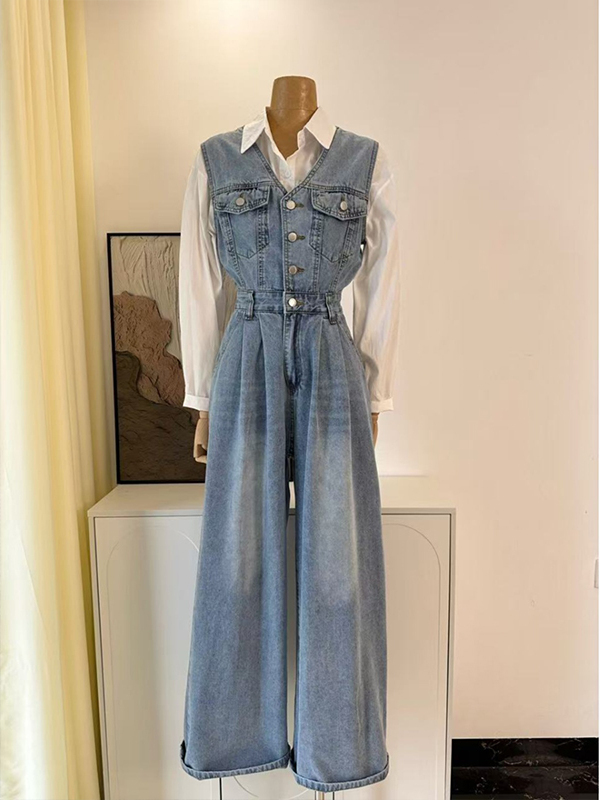 Denim short-sleeved jumpsuit 3