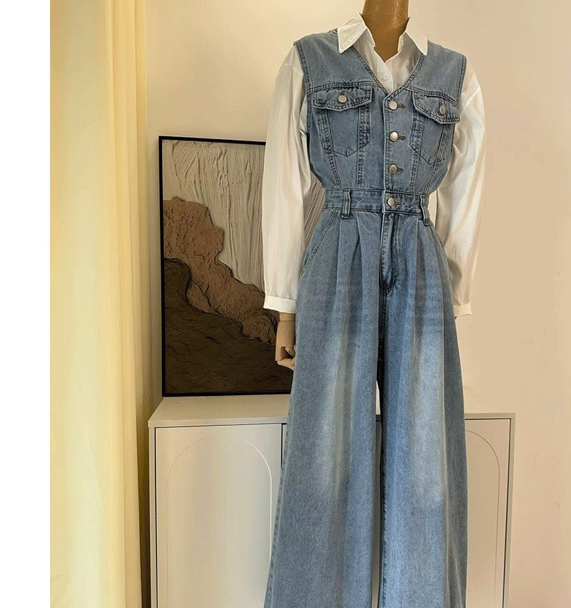 Denim short-sleeved jumpsuit 3