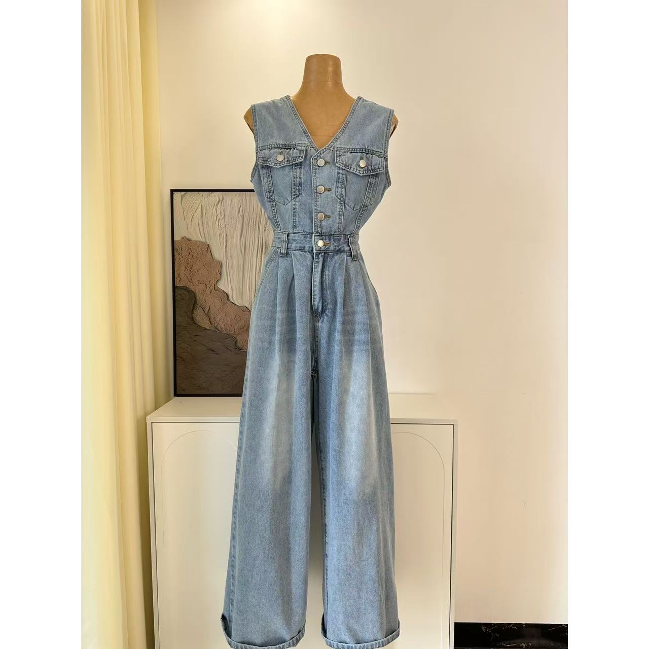 Denim short-sleeved jumpsuit 3