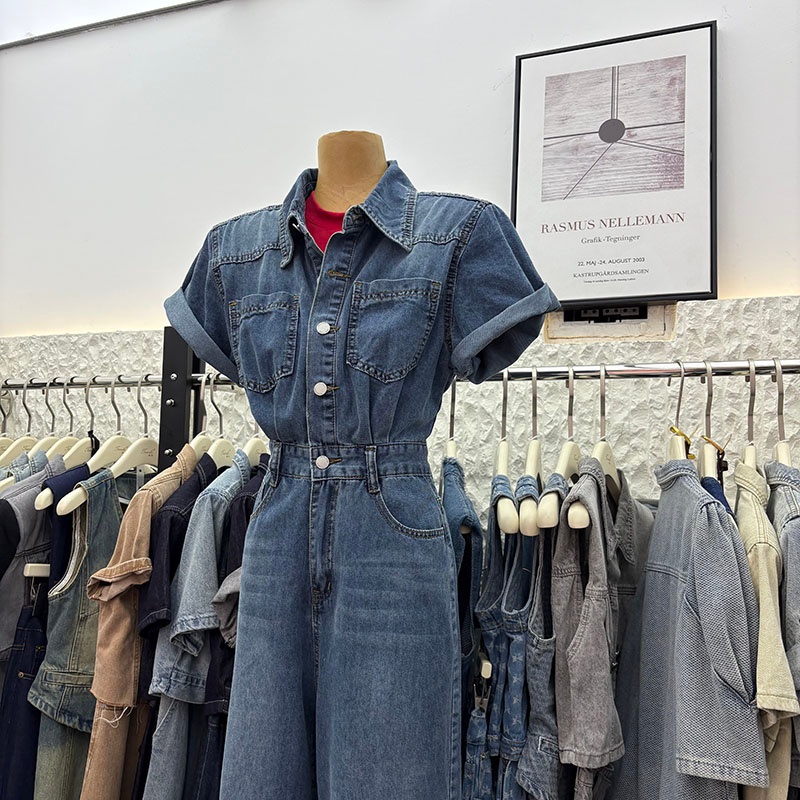 Denim short-sleeved jumpsuit 2
