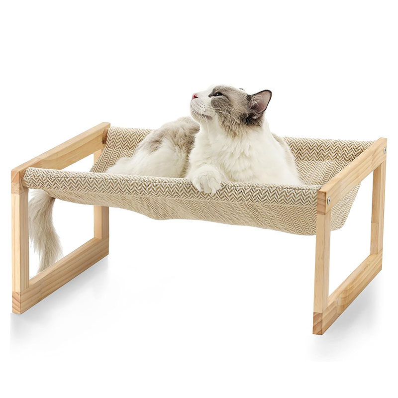 Dog Bed, Large Breathable Cat Bed, Wooden Cat Hammock for Outdoor, Elevated Pet Furniture Suitable for Kitty, Puppy, Rabbit, Bunny