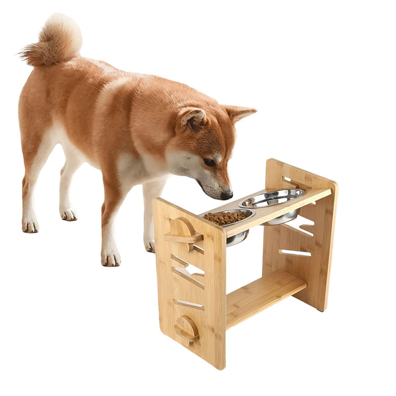 Dog Bowls for Medium Dogs, Raised Dog Food Bowl with 7 Adjustable Height Tilted Angle, Sturdy Wooden Stand with 2 Deep