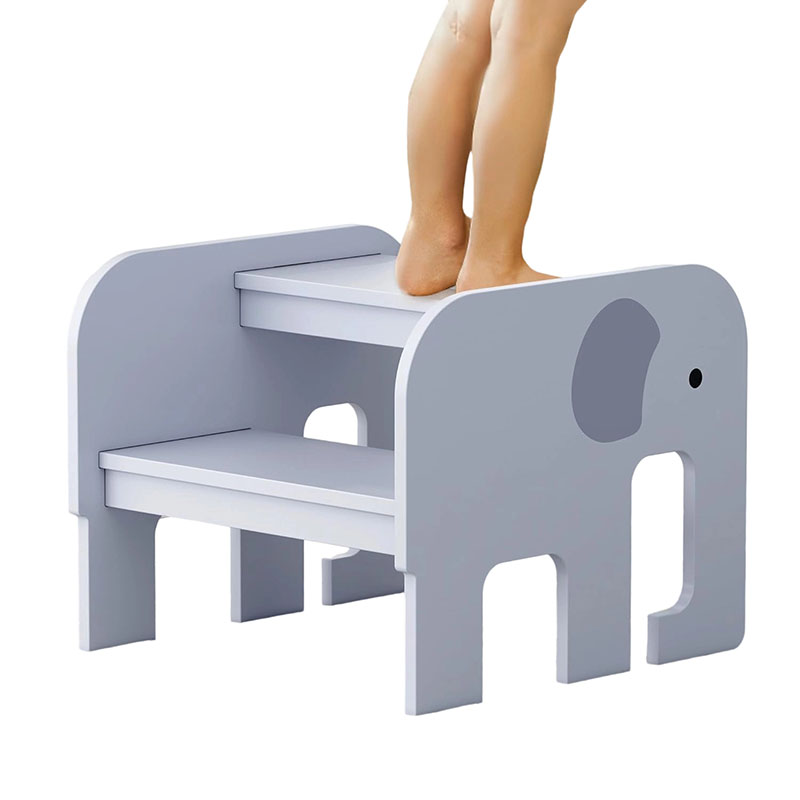 Step Stools for Kids, Toddler Two Step Stool of Elephant Shape, Child Stepping Stool, Easy to Move Safety Wooden Step Stool for Kitchen, Bathroom, Bedroom