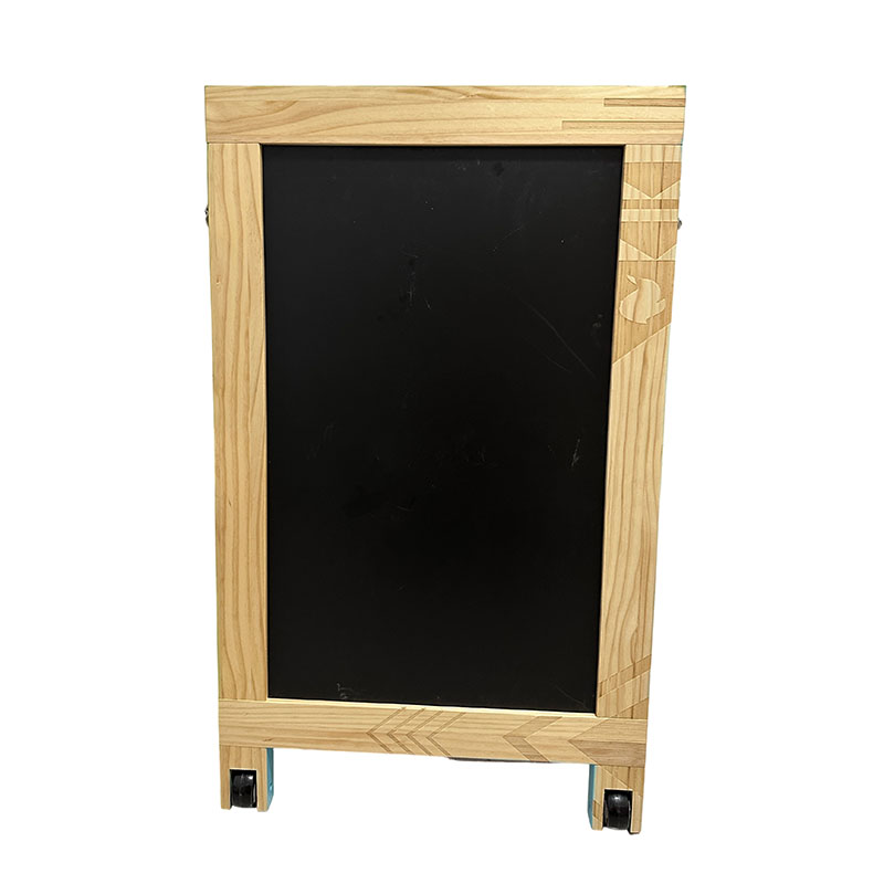 Double-sided erasable blackboard is handcrafted and made from solid pine wood strong and stable The two blackboards are linked by rust-proof iron plated