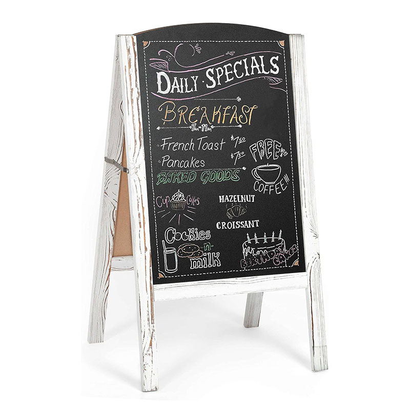 A-Frame Chalkboard Sidewalk Sign - Rounded Top Folding Standing Sandwich Sign for Restaurant, Office, Weddings - Rustic White
