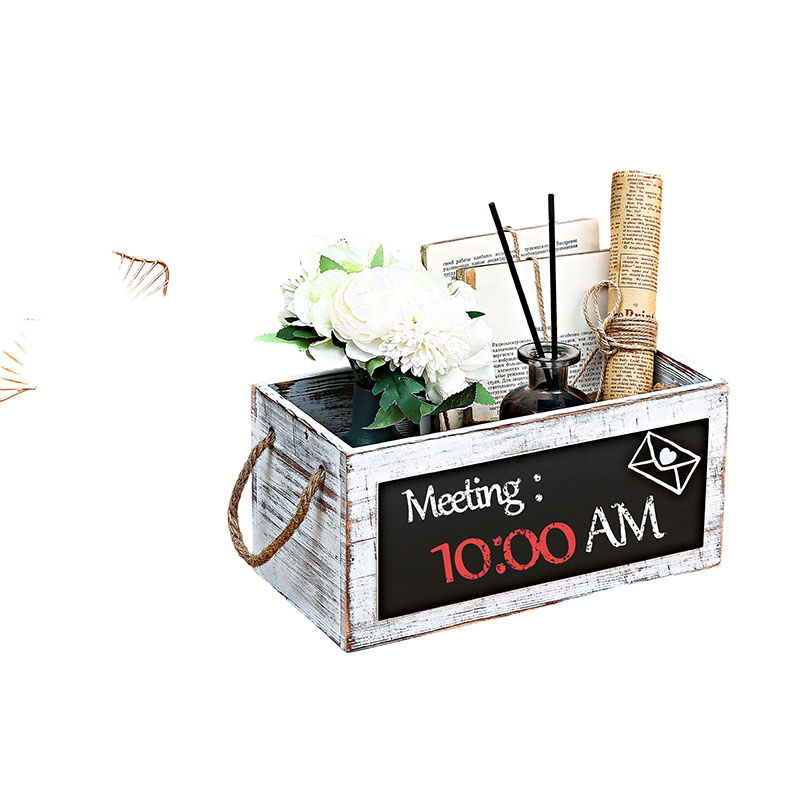 Wood Mail Holder Box,Decorative Mail Organizer Box Countertop,Letter Holder Box for Desk with Chalkboard & Rope Handles,Rustic Desk Mail Organizer Home Office(White)