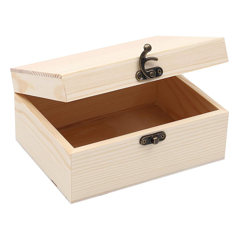 Wooden Box with Hinged Lid for Crafts DIY Storage Jewelry Plain Pine Box