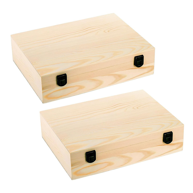 Wooden Box, Natural Unfinished Pine Wood Decorative Box Wooden Gift Box Keepsake Box with Hinged Lid 