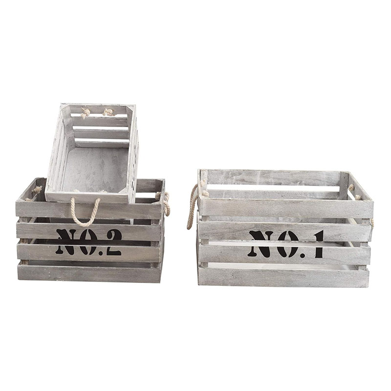 Set 3 Storage Unit Box Baskets White Black Wooden Open Country House Vintage Bedroom Office Living Room