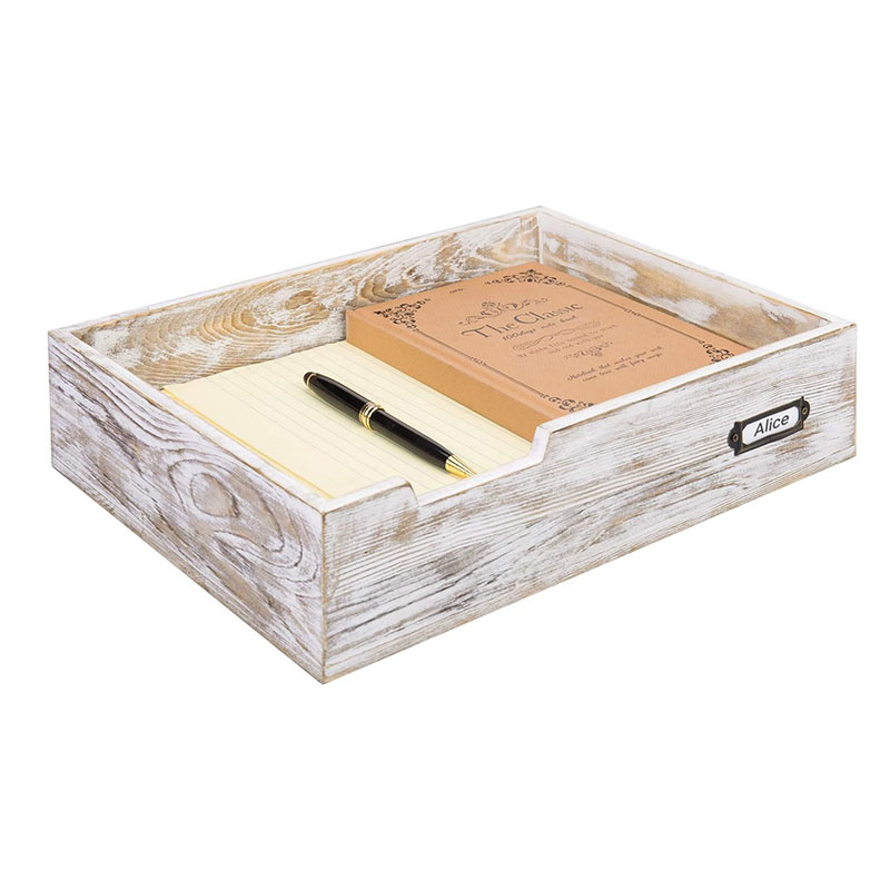 Shabby Whitewashed Wood Office Document Tray