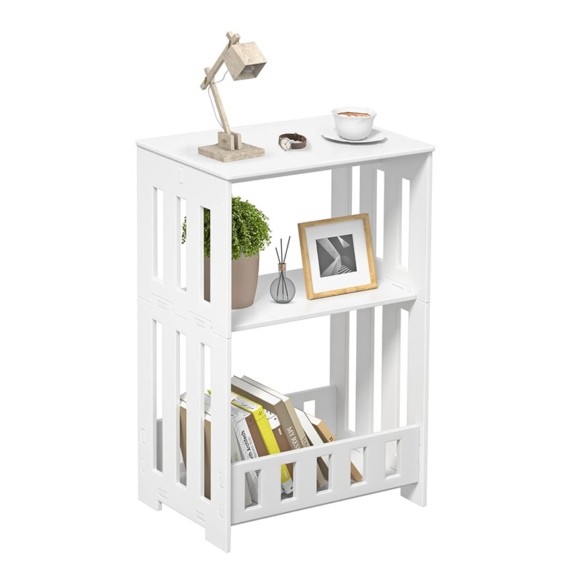 Side Table Night Stand, 3 Tier Narrow End Table with Display Shelf, Small Bookcase Bookshelf, Simple Bedside Table Storage Rack for Bedroom, Living