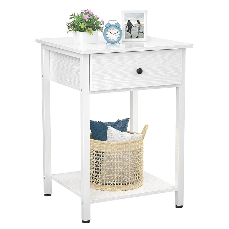 Nightstand White End Table Side Table with Drawer and Storage Shelf Wood Night Stand Modern Bedside Table for Bedroom, Living Room, Sofa Couch