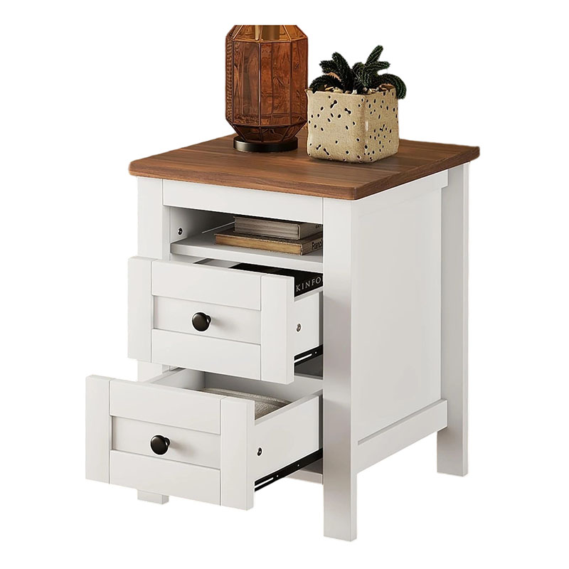 Wooden Nightstand, Farmhouse Nightstand with 2 Drawers and Sleek Lines, Side Table with Storage Cabinet for Bedroom, Living Room