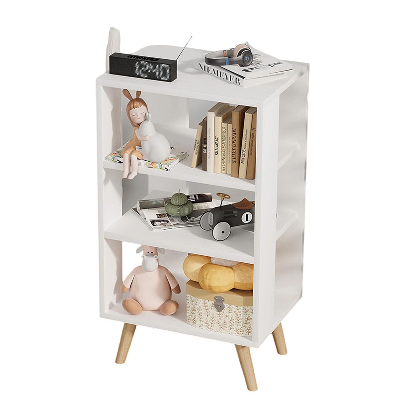 End Table 3 Tiers White Beside Table,Simple Modern Nightstand Wooden Open Storage Table Multi-Functional Storage Cabinet for Books and Decorations