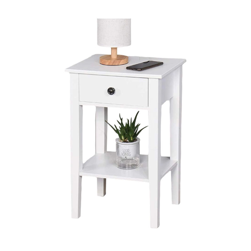 Bedside Table White Wooden One Drawer Night Stand Chairside End Table Shelf Modern Sofa Couch Side Table Telephone Table Accent