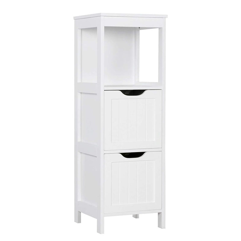 Bathroom Floor Cabinet, Wooden Storage Cabinet with 2 Drawers, Multifunctional Side Organizer Rack Stand Table, White