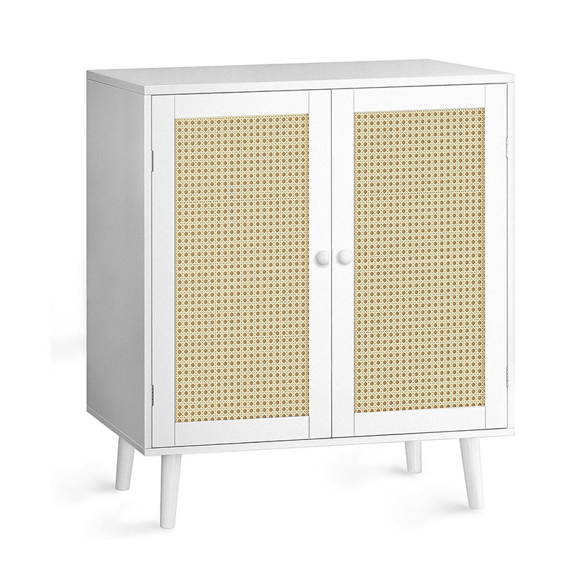 Cabinet with Storage, Storage Cabinet with PE Rattan Decor Doors, Accent Cabinet with Solid Wood Feet, Sideboard Cabinet for Hallway, Entry