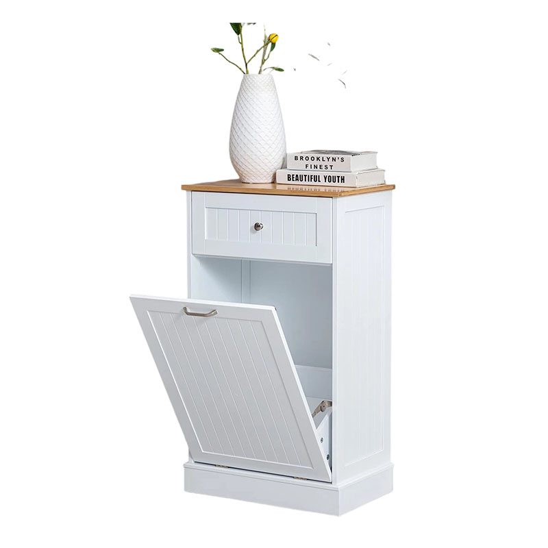 Wooden Kitchen Trash Recycling Cabinet with Drawer & Removable Cutting Board, Dog Proof Trash Can Cabinet