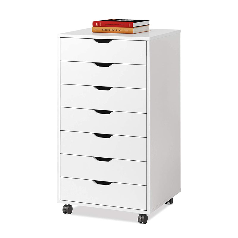 7-Drawer Chest, Wood Storage Dresser File Cabinet with Wheels