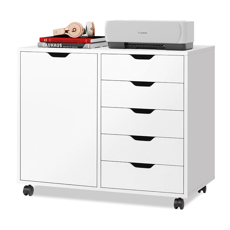 5-Drawer Wood Dresser Chest with Door, Mobile Storage Cabinet, Printer Stand for Home Office
