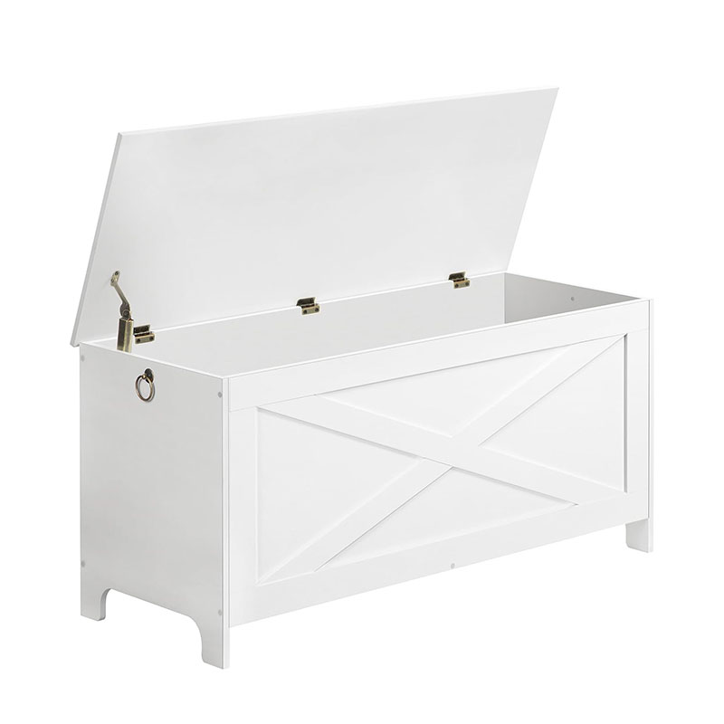 Toy Chest, Sturdy Entryway Storage Chest with Safety Hinges, Retro Toy Box, Wooden Look Accent Furniture for Living Room, Bedroom, White