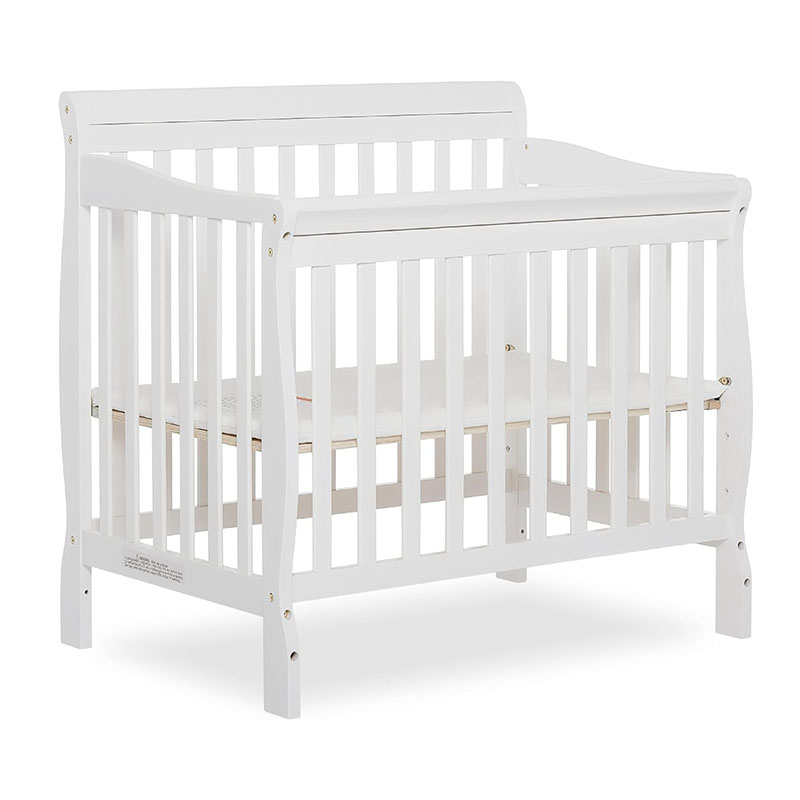 4-in-1 Convertible Mini Crib In White, Greenguard Gold Certified, Non-Toxic Finish, New Zealand Pinewood, With 3 Mattress Height Settings
