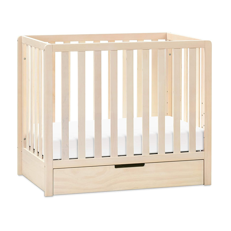 4-in-1 Convertible Mini Crib with Trundle Drawer in Washed Natural, Greenguard Gold Certified, Undercrib Storage
