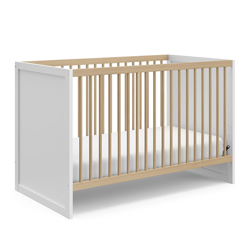 3-in-1 Convertible Crib (White with Driftwood) – GREENGUARD Gold Certified, Fits Standard Crib Mattress, Converts to Toddler Bed